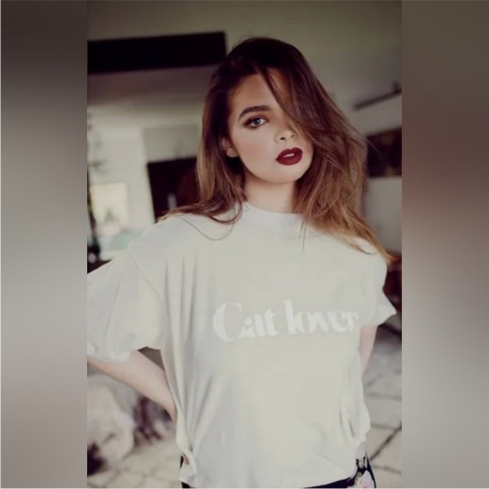 NWT Revolve Daydream Nation Cat Lover Tee in Used White (light yellow)Size Small